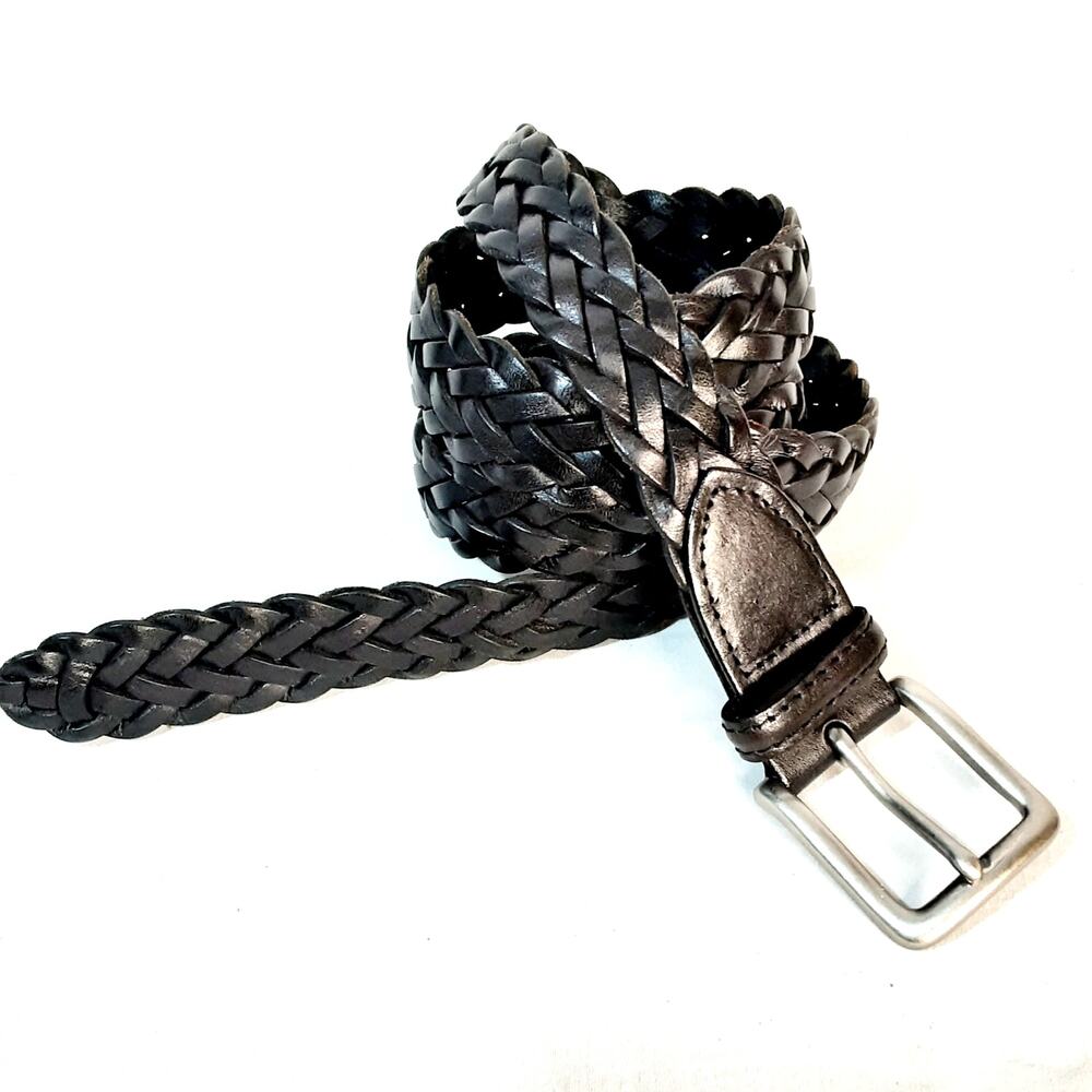 💎Vintage Y2K Braided Woven Black Leather Belt Unisex Size XL